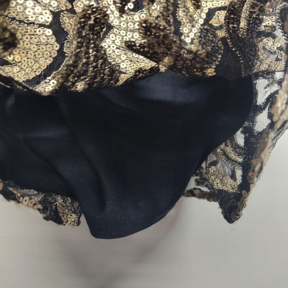 Gianni Bini Mini Dress Women Size L Black Lace Golden Sequin Strapless Party - Picture 4 of 9